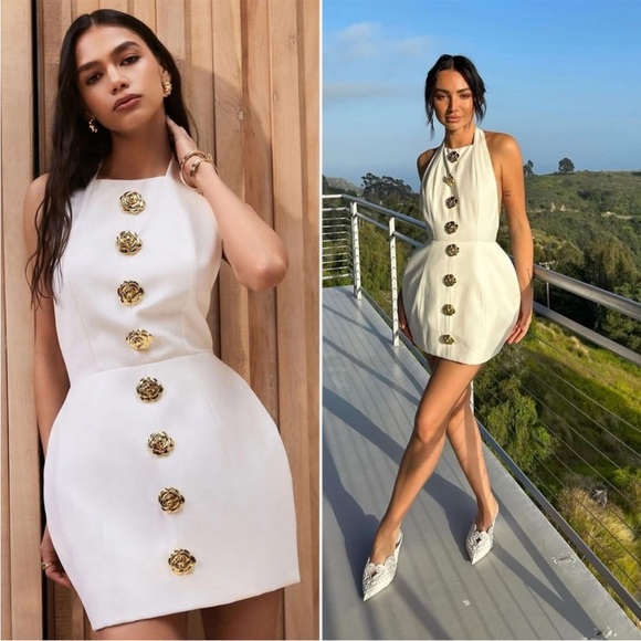 NWT Atoir Tiffany Dress Rose Floral Button Open Back White Sz 6 - Picture 16 of 16